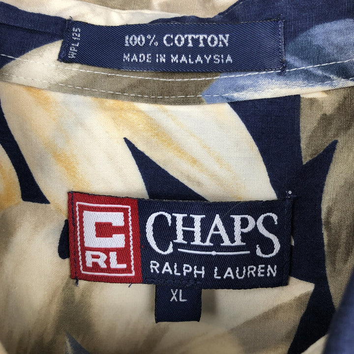 Ralph Lauren CHAPS all-over leaf pattern button-down Hawaiian Aloha shirt, men's size XL. cotton navy blue type Vintage Second Hand