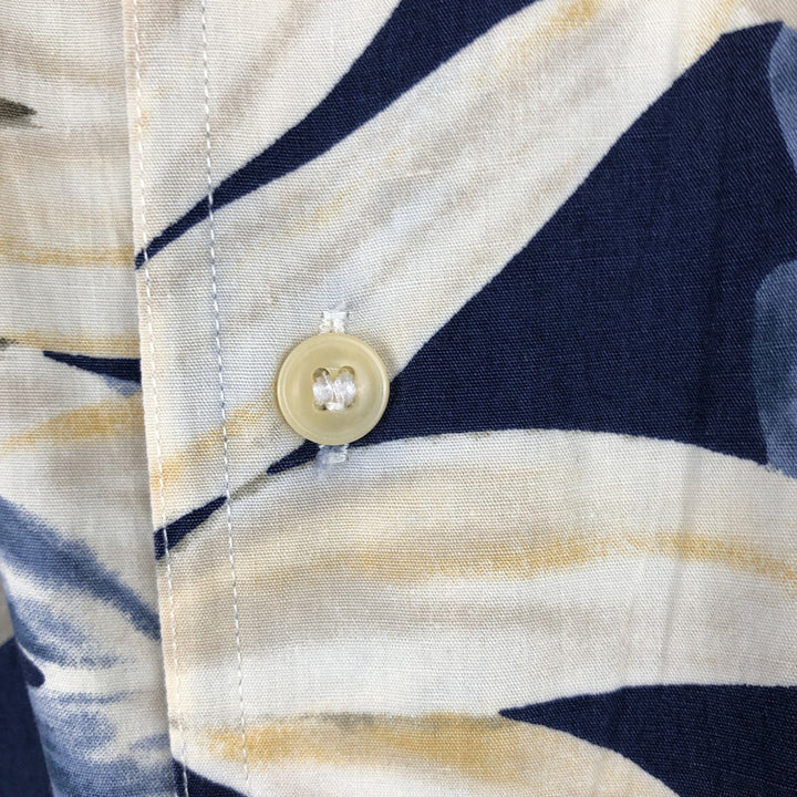 Ralph Lauren CHAPS all-over leaf pattern button-down Hawaiian Aloha shirt, men's size XL. cotton navy blue type Vintage Second Hand