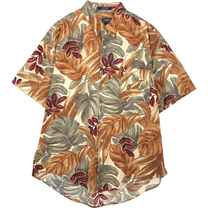 Ralph Lauren CHAPS all-over leaf pattern button-down Hawaiian Aloha shirt, men's size XL. cotton brown type Vintage Second Hand