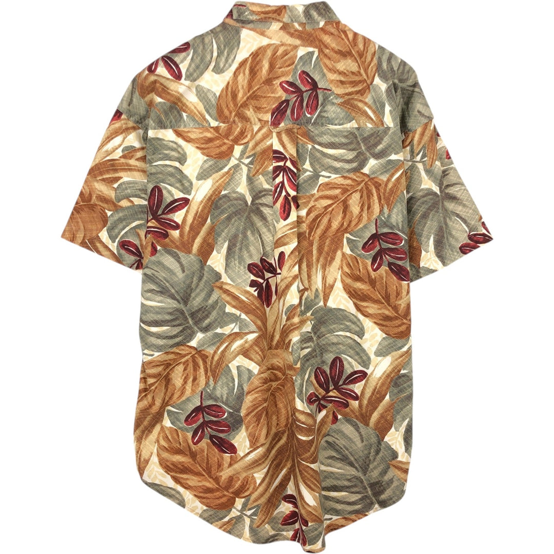 Ralph Lauren CHAPS all-over leaf pattern button-down Hawaiian Aloha shirt, men's size XL. cotton brown type Vintage Second Hand