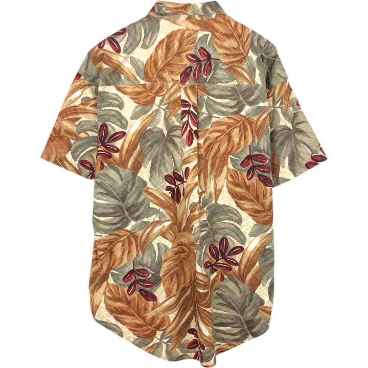 Ralph Lauren CHAPS all-over leaf pattern button-down Hawaiian Aloha shirt, men's size XL. cotton brown type Vintage Second Hand