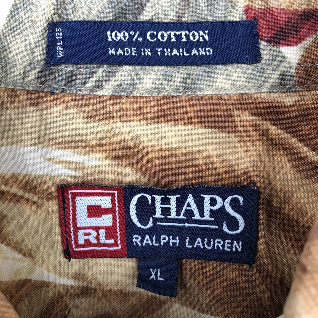 Ralph Lauren CHAPS all-over leaf pattern button-down Hawaiian Aloha shirt, men's size XL. cotton brown type Vintage Second Hand