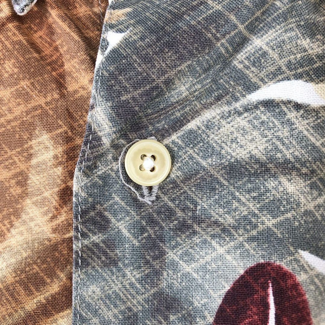 Ralph Lauren CHAPS all-over leaf pattern button-down Hawaiian Aloha shirt, men's size XL. cotton brown type Vintage Second Hand