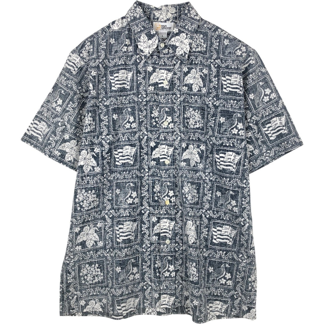 70s-80'S Reyn Spooner Gold Tag All-Over Print Lahaina Sailor Aloha Shirt Box Shirt Men's Size L (Equivalent) Vintage cotton navy blue type Vintage Second Hand