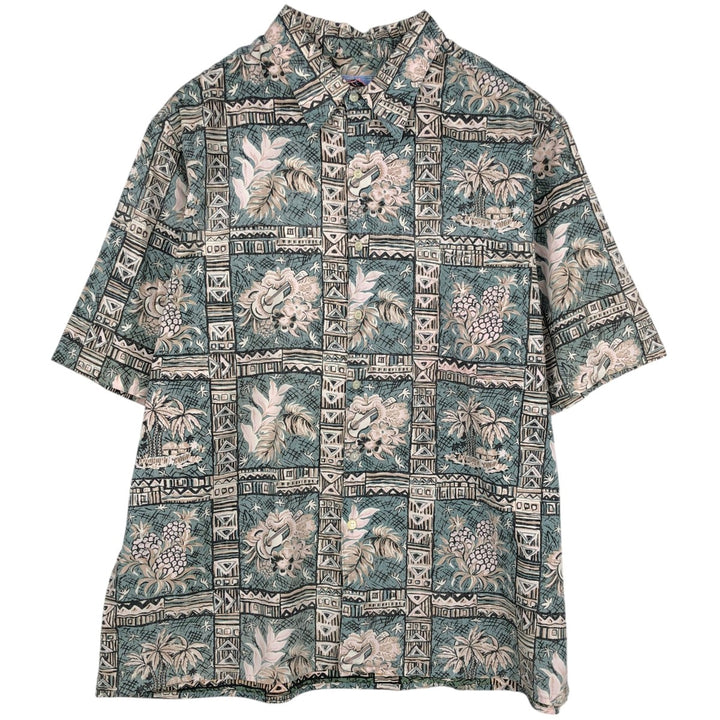 Vintage 80s-90'S Reyn Spooner Diamond Head tag all-over print rayon aloha shirt, men's size XL. cotton Khaki type sage green Vintage Second Hand