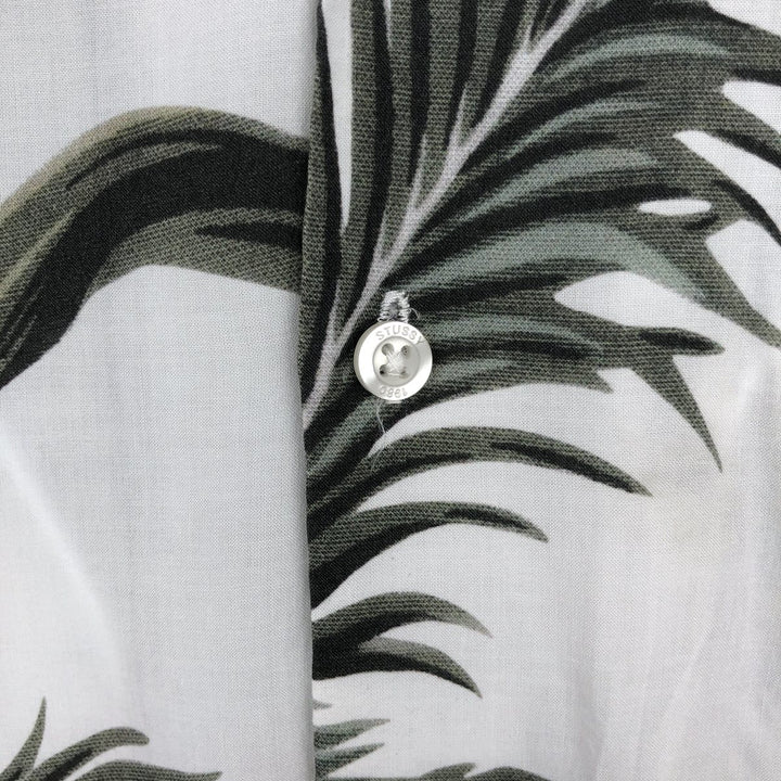STUSSY All-Over Leaf Pattern Open Collar Rayon Hawaiian Aloha Shirt, Men's Size Small Rayon white type Vintage Second Hand
