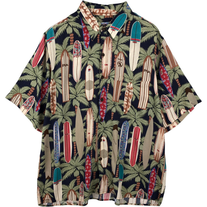 Vintage 80s-90'S Reyn Spooner Diamond Head tag all-over print rayon aloha shirt, men's size L equivalent. Rayon navy blue type Vintage Second Hand