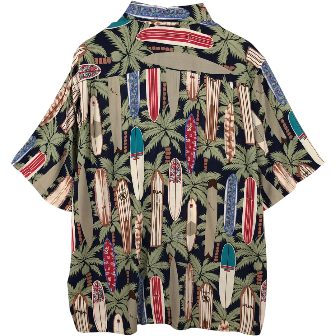 Vintage 80s-90'S Reyn Spooner Diamond Head tag all-over print rayon aloha shirt, men's size L equivalent. Rayon navy blue type Vintage Second Hand