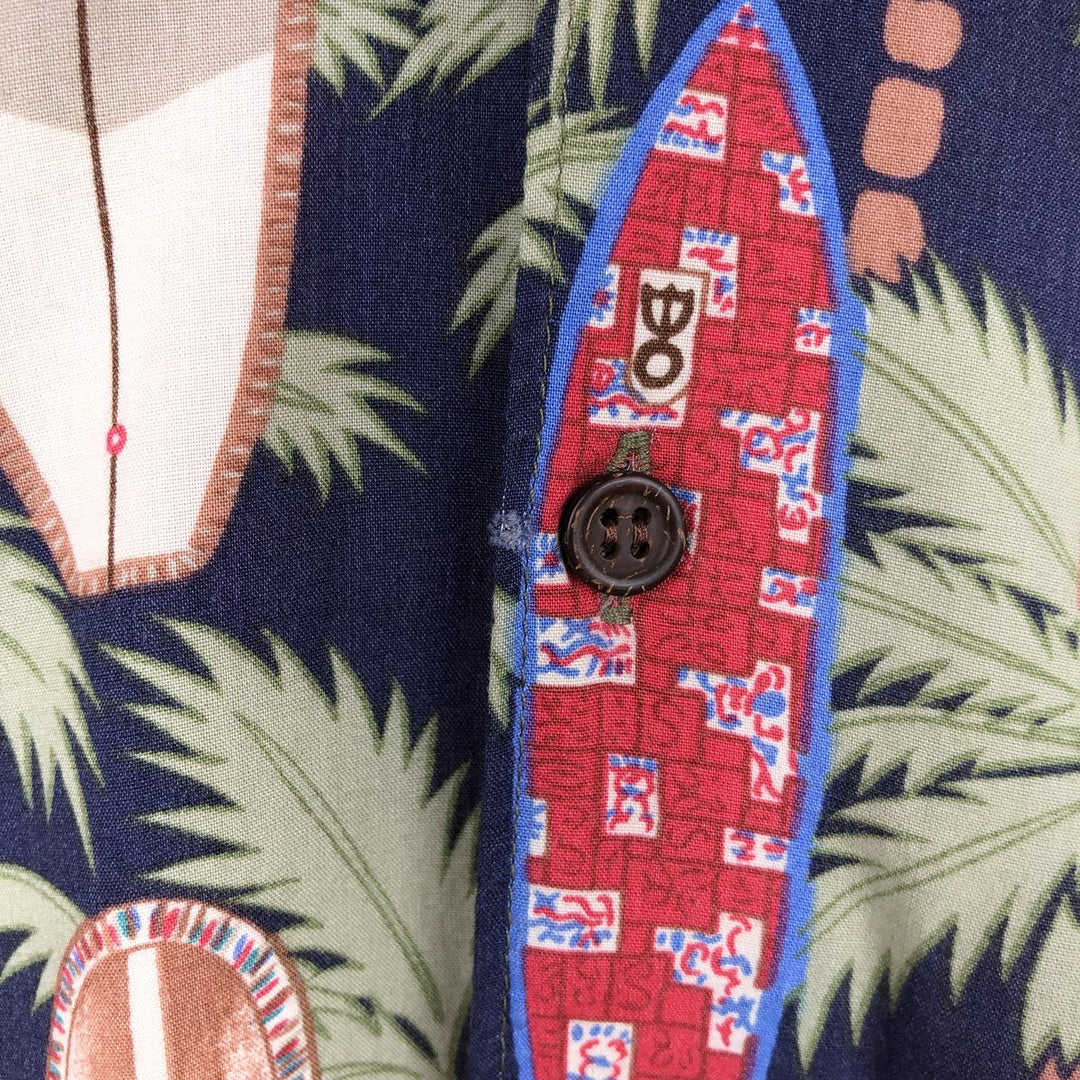 Vintage 80s-90'S Reyn Spooner Diamond Head tag all-over print rayon aloha shirt, men's size L equivalent. Rayon navy blue type Vintage Second Hand