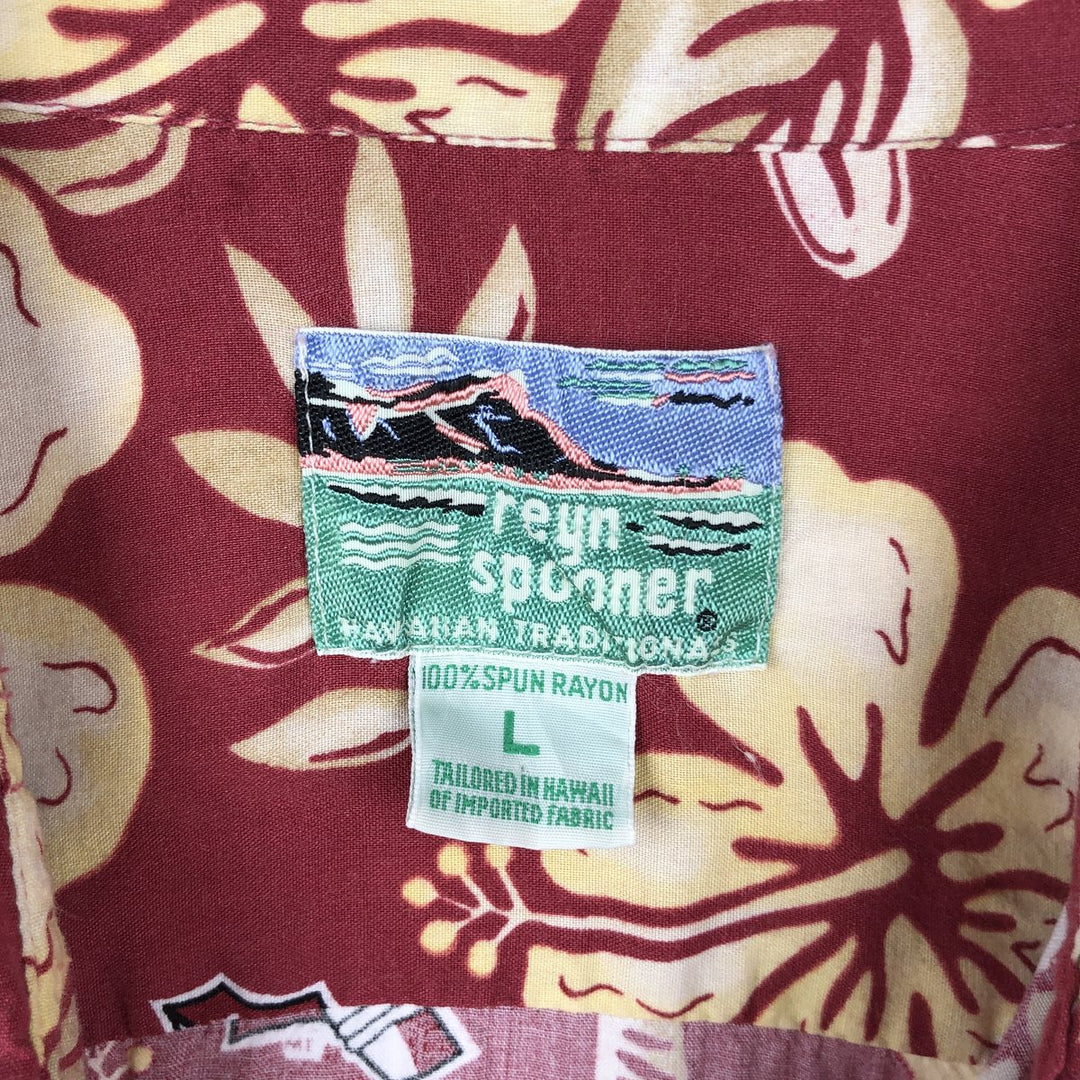 80s-90'S Reyn Spooner Diamond Head Tag All-Over Print College Rayon Aloha Shirt Men's Size L (Equivalent) Vintage Rayon red type Vintage Second Hand
