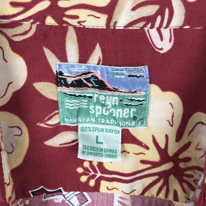 80s-90'S Reyn Spooner Diamond Head Tag All-Over Print College Rayon Aloha Shirt Men's Size L (Equivalent) Vintage Rayon red type Vintage Second Hand