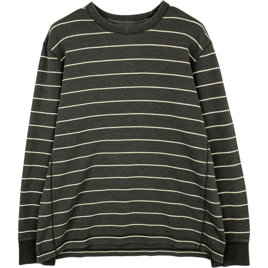 Eddie Bauer Border Pattern Thermal Long-Sleeve T-Shirt (Waffle Knit) - Men's Size L (approx.) cotton Khaki type Vintage Second Hand