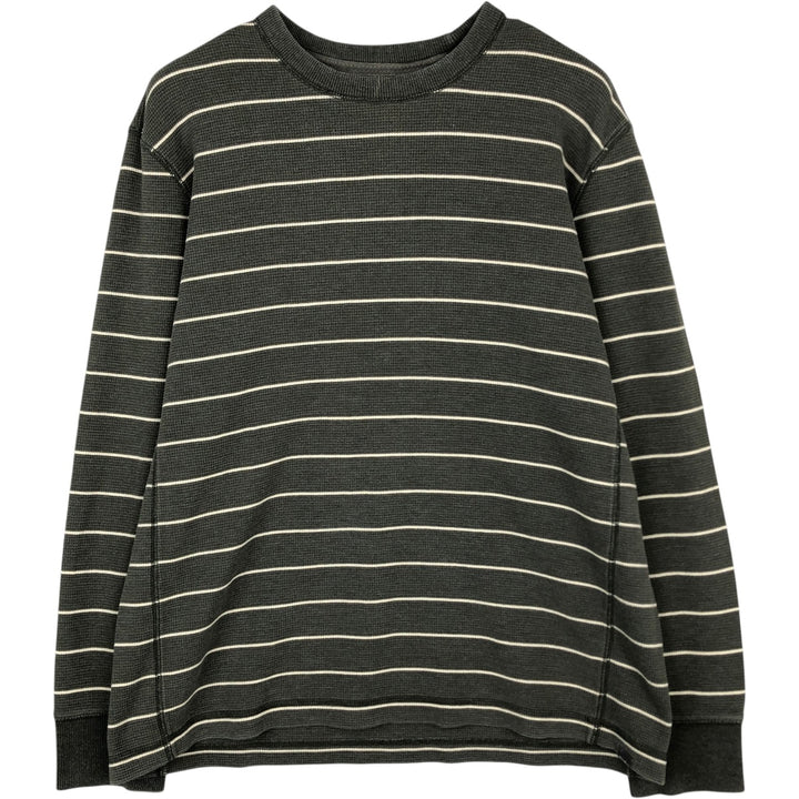 Eddie Bauer Border Pattern Thermal Long-Sleeve T-Shirt (Waffle Knit) - Men's Size L (approx.) cotton Khaki type Vintage Second Hand