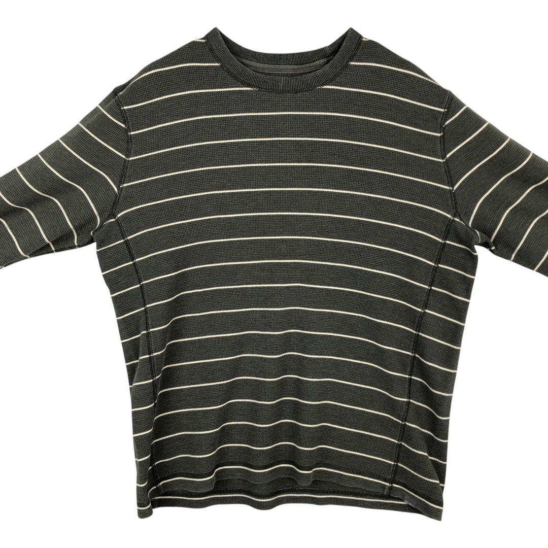 Eddie Bauer Border Pattern Thermal Long-Sleeve T-Shirt (Waffle Knit) - Men's Size L (approx.) cotton Khaki type Vintage Second Hand