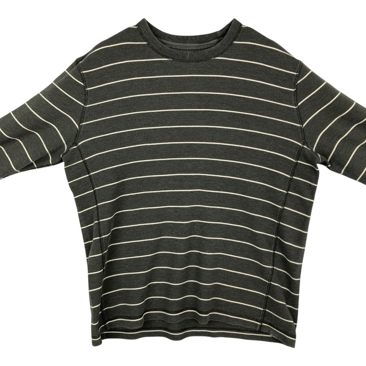 Eddie Bauer Border Pattern Thermal Long-Sleeve T-Shirt (Waffle Knit) - Men's Size L (approx.) cotton Khaki type Vintage Second Hand