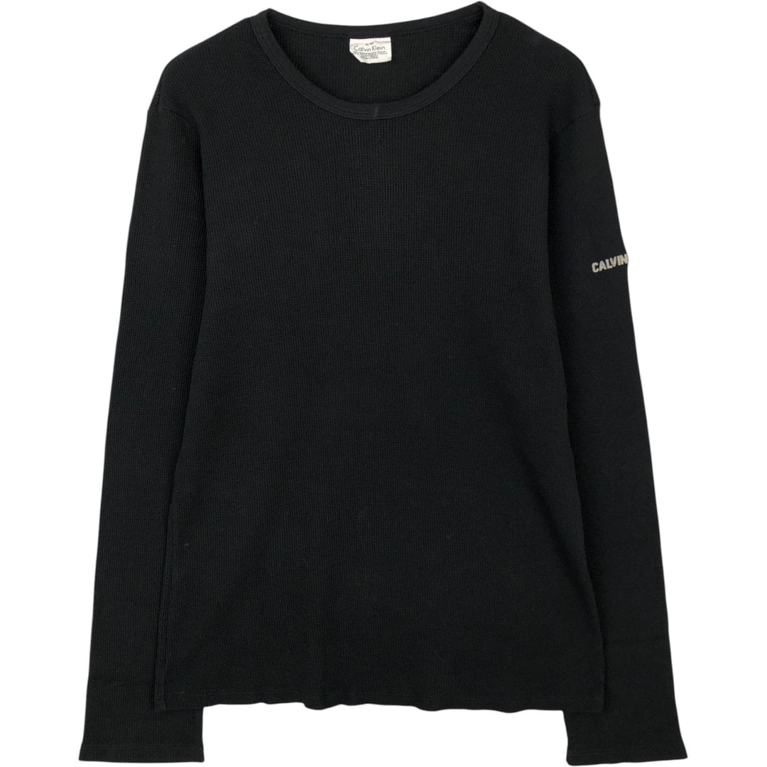 Calvin Klein Thermal Long-Sleeve T-Shirt, Waffle Pattern, Men's Size XL (equivalent) cotton black type Vintage Second Hand