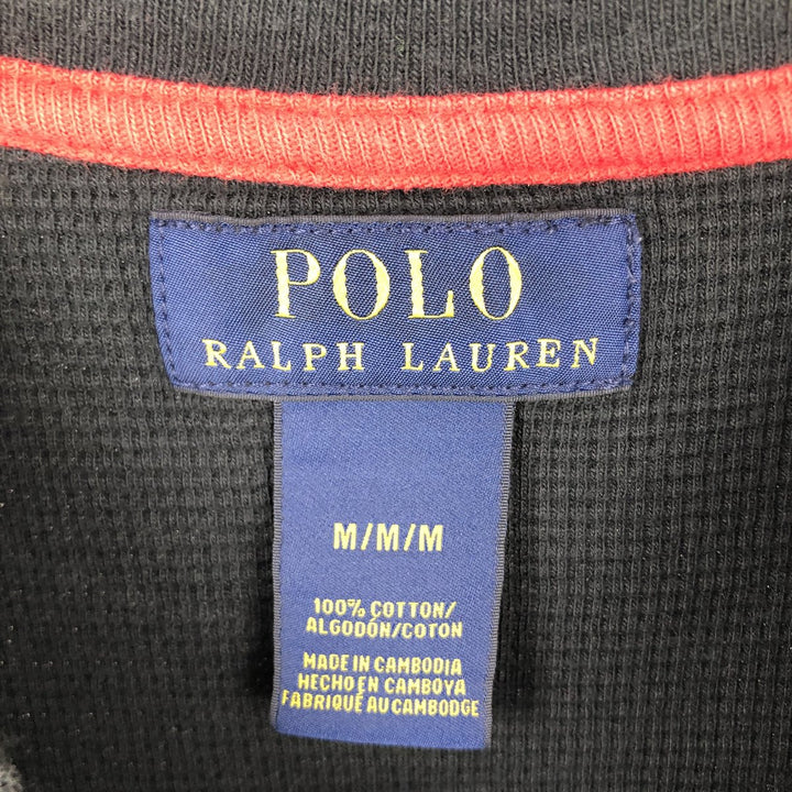Ralph Lauren POLO RALPH LAUREN Thermal Long T-shirt Waffle Men's M size cotton black type Vintage Second Hand