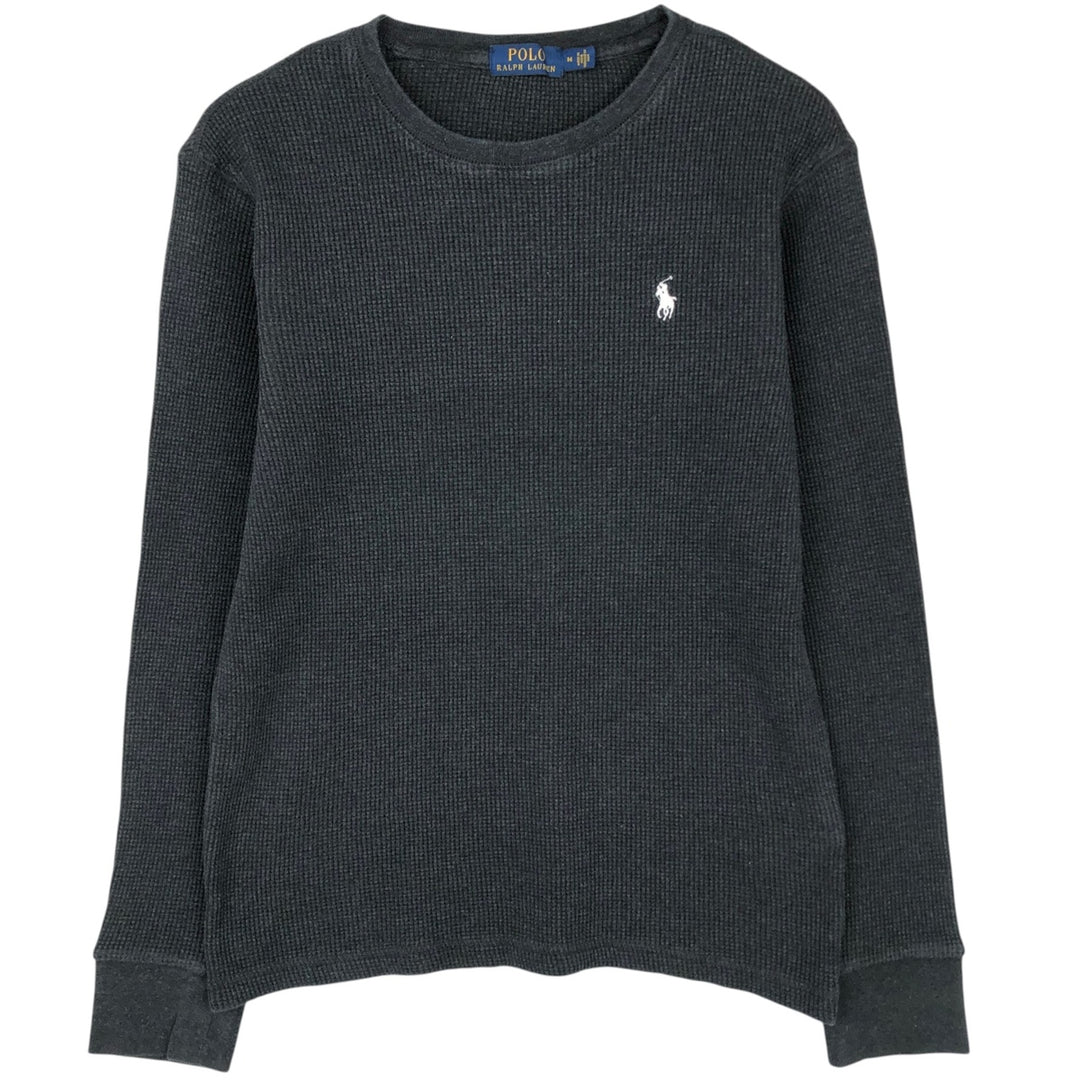 Ralph Lauren POLO RALPH LAUREN Thermal Long T-shirt Waffle Men's M size cotton black type Vintage Second Hand