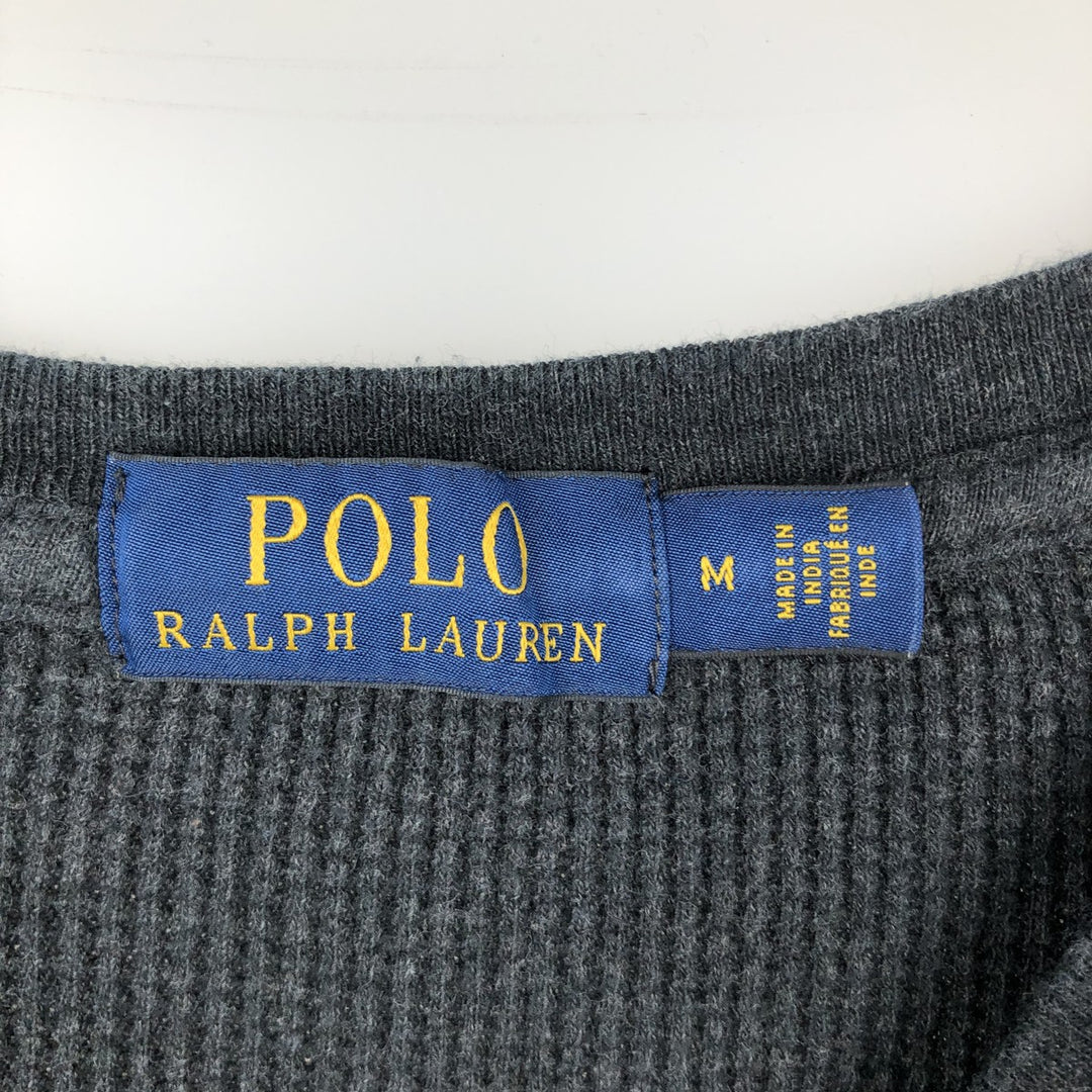 Ralph Lauren POLO RALPH LAUREN Thermal Long T-shirt Waffle Men's M size cotton black type Vintage Second Hand