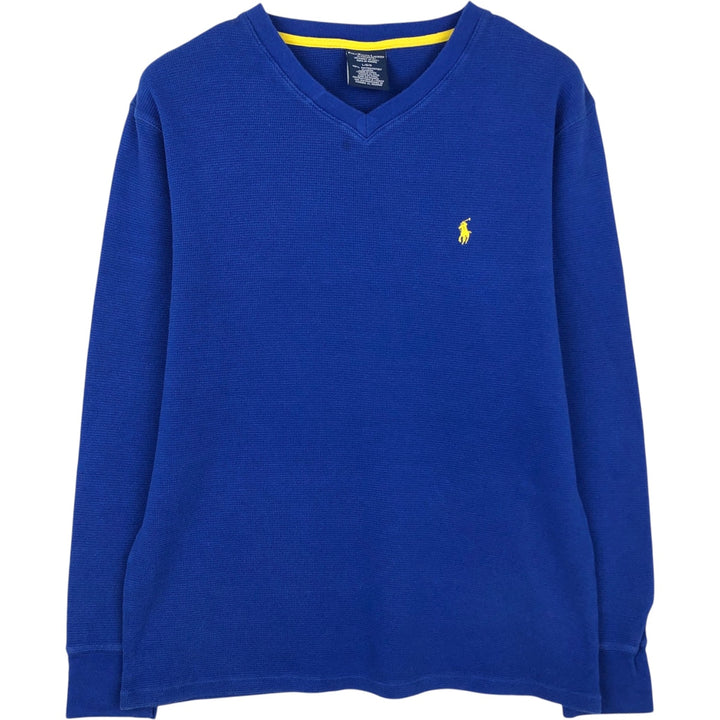 Ralph Lauren POLO RALPH LAUREN SLEEPWEAR V-neck thermal long sleeve T-shirt waffle men's L size cotton blue type Vintage Second Hand