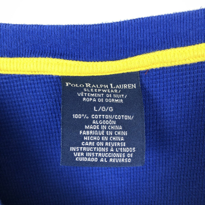 Ralph Lauren POLO RALPH LAUREN SLEEPWEAR V-neck thermal long sleeve T-shirt waffle men's L size cotton blue type Vintage Second Hand