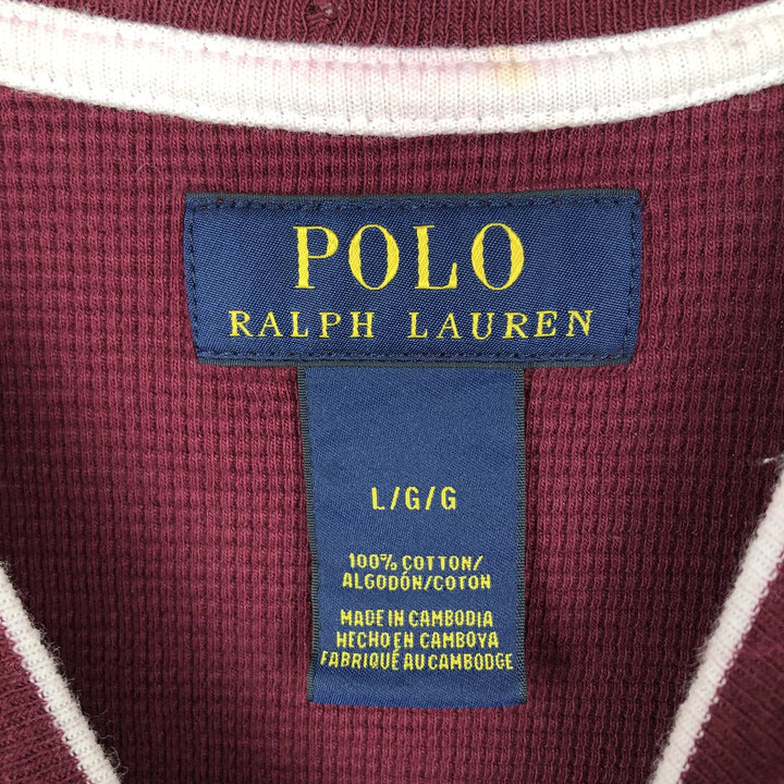 Ralph Lauren POLO RALPH LAUREN Thermal Ron T Waffle Men's L size cotton Red type red-purple Vintage Second Hand
