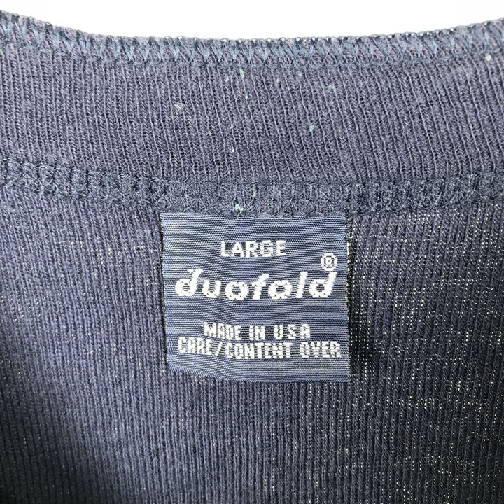 90'S Duofold Henley Neck Thermal Long-Sleeve T-Shirt, Made in USA, Men's Size L (Equivalent), Vintage cotton navy blue type Vintage Second Hand
