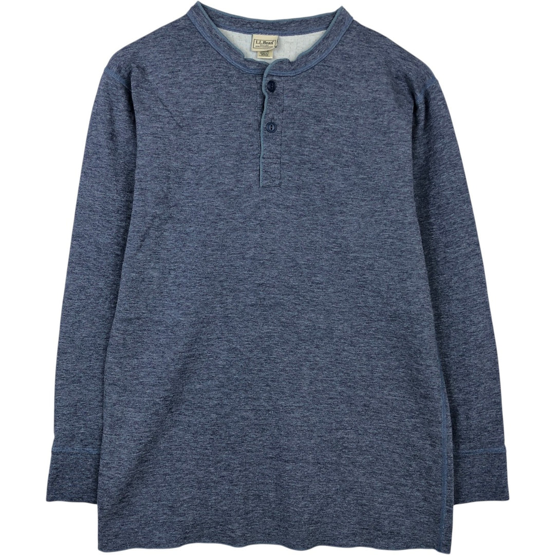 LLBean Henley Neck Long-Sleeve T-Shirt, Made in Canada, Men's Size M (approx.) cotton navy blue type Vintage Second Hand