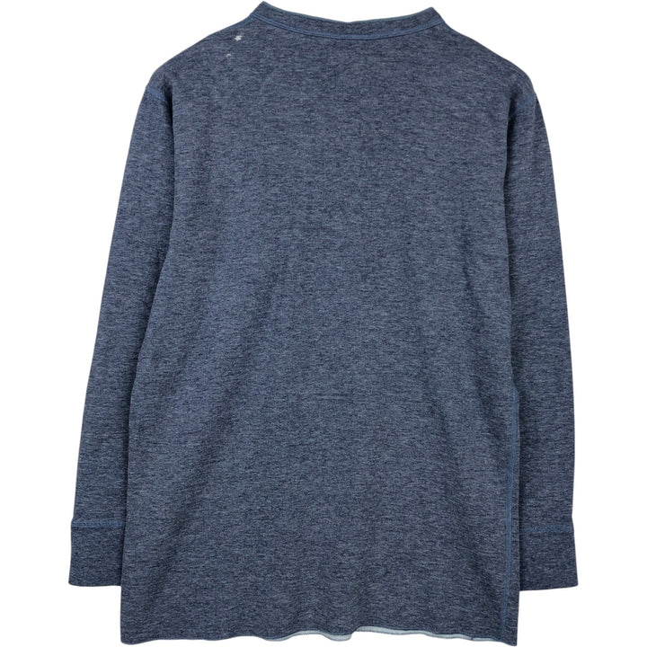 LLBean Henley Neck Long-Sleeve T-Shirt, Made in Canada, Men's Size M (approx.) cotton navy blue type Vintage Second Hand