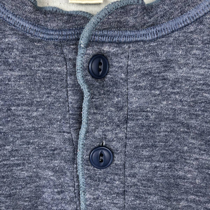 LLBean Henley Neck Long-Sleeve T-Shirt, Made in Canada, Men's Size M (approx.) cotton navy blue type Vintage Second Hand