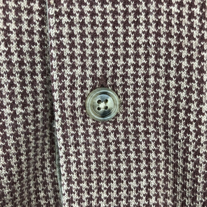 LLBean Houndstooth Pattern Long-Sleeve Check Polo Shirt, Men's Size M (approx.) cotton brown type Vintage Second Hand