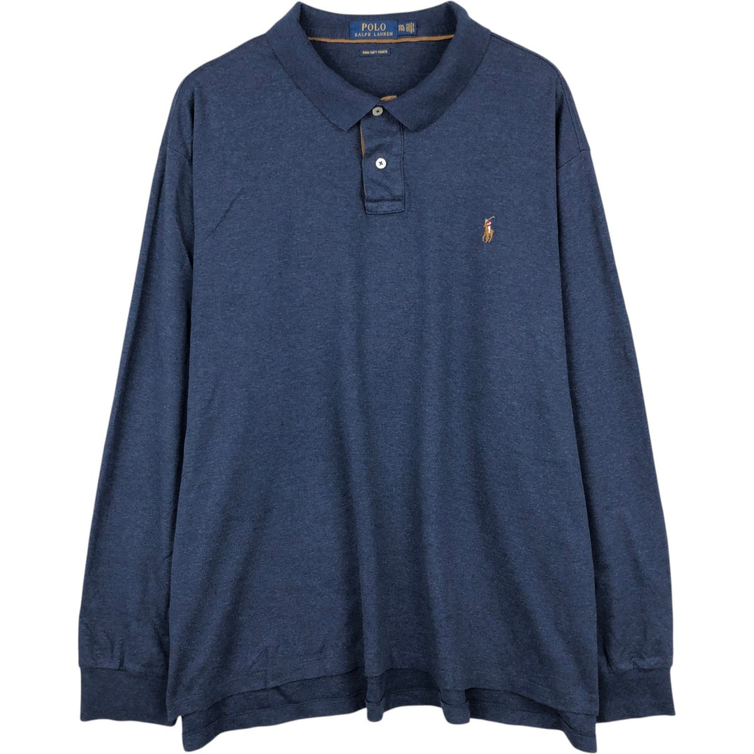 Ralph Lauren POLO RALPH LAUREN long-sleeved polo shirt, men's size XXL cotton navy blue type Vintage Second Hand