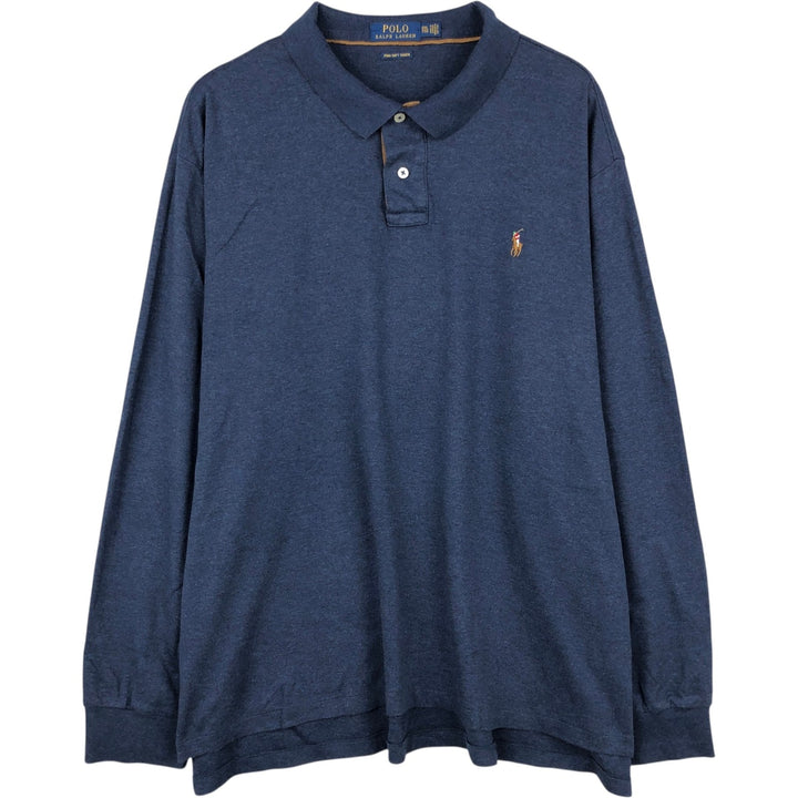 Ralph Lauren POLO RALPH LAUREN long-sleeved polo shirt, men's size XXL cotton navy blue type Vintage Second Hand