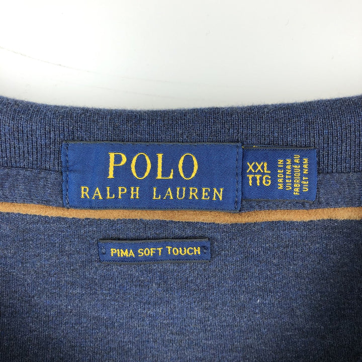 Ralph Lauren POLO RALPH LAUREN long-sleeved polo shirt, men's size XXL cotton navy blue type Vintage Second Hand