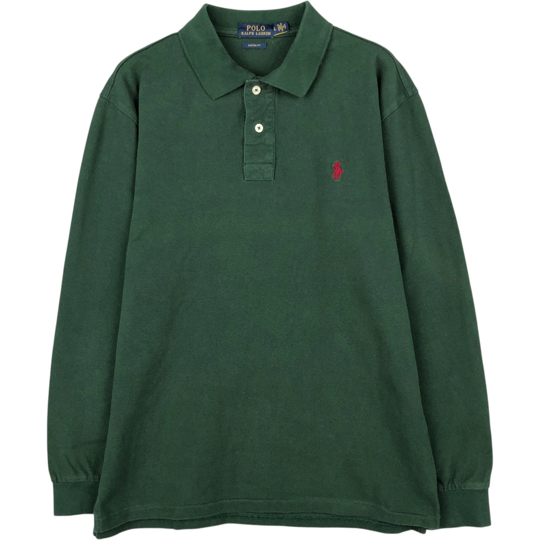 Ralph Lauren POLO RALPH LAUREN CUSTOM FIT long sleeve polo shirt men's size L cotton green type Vintage Second Hand