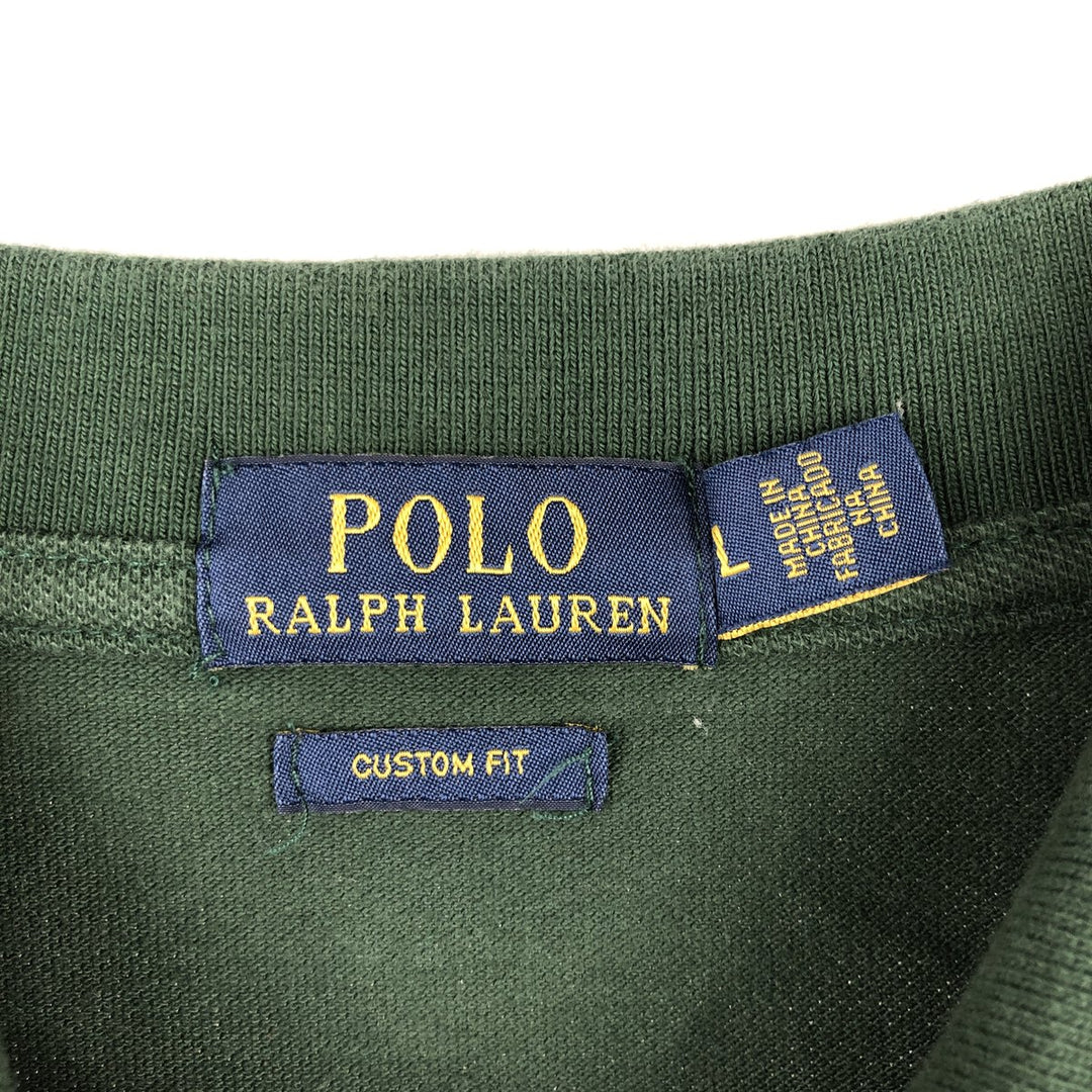 Ralph Lauren POLO RALPH LAUREN CUSTOM FIT long sleeve polo shirt men's size L cotton green type Vintage Second Hand