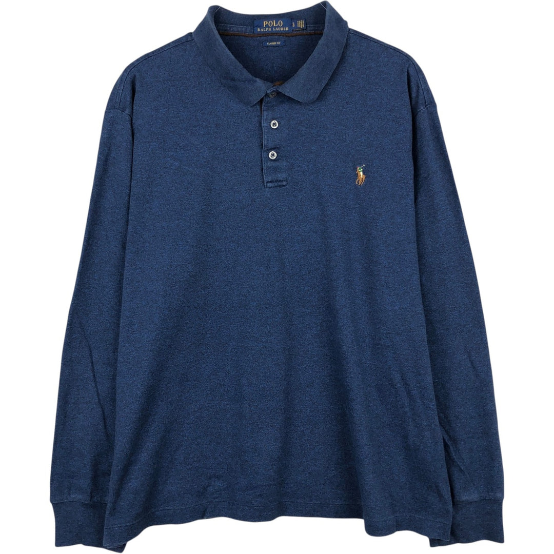 Ralph Lauren POLO RALPH LAUREN CLASSIC FIT long-sleeved polo shirt, men's size L cotton navy blue type Vintage Second Hand