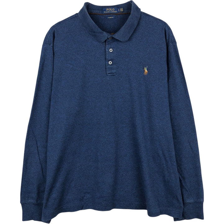 Ralph Lauren POLO RALPH LAUREN CLASSIC FIT long-sleeved polo shirt, men's size L cotton navy blue type Vintage Second Hand