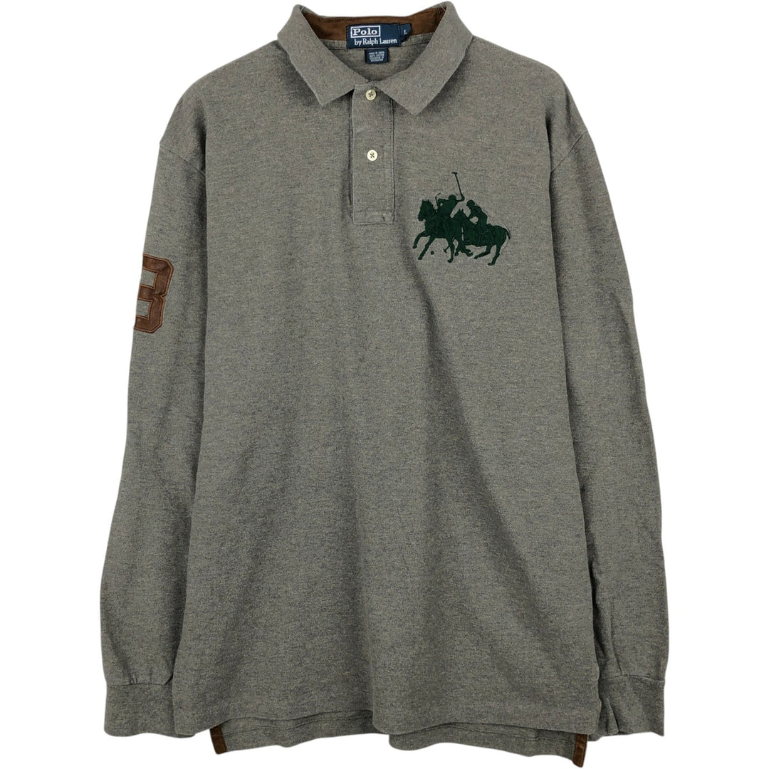 Ralph Lauren POLO by Ralph Lauren Double Pony Long-Sleeve Polo Shirt, Men's Size L (approx.) cotton Charcoal Vintage Second Hand