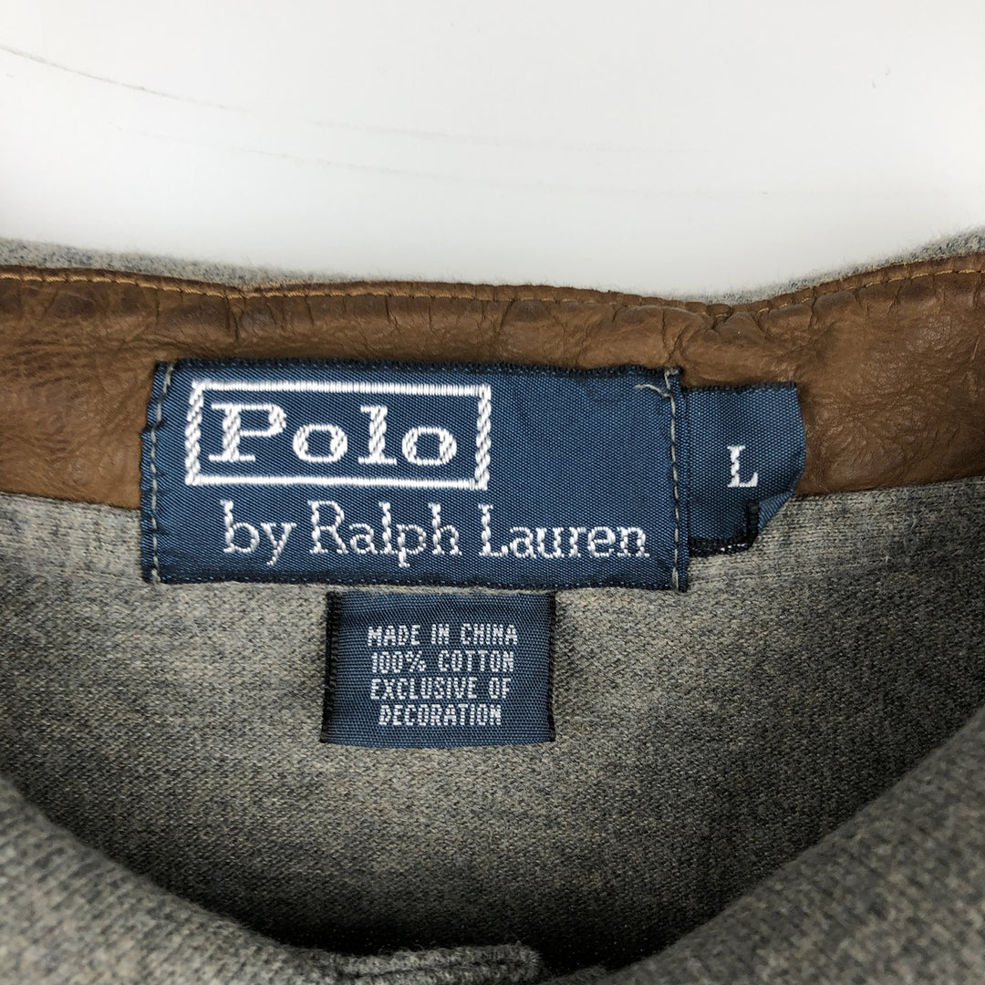 Ralph Lauren POLO by Ralph Lauren Double Pony Long-Sleeve Polo Shirt, Men's Size L (approx.) cotton Charcoal Vintage Second Hand