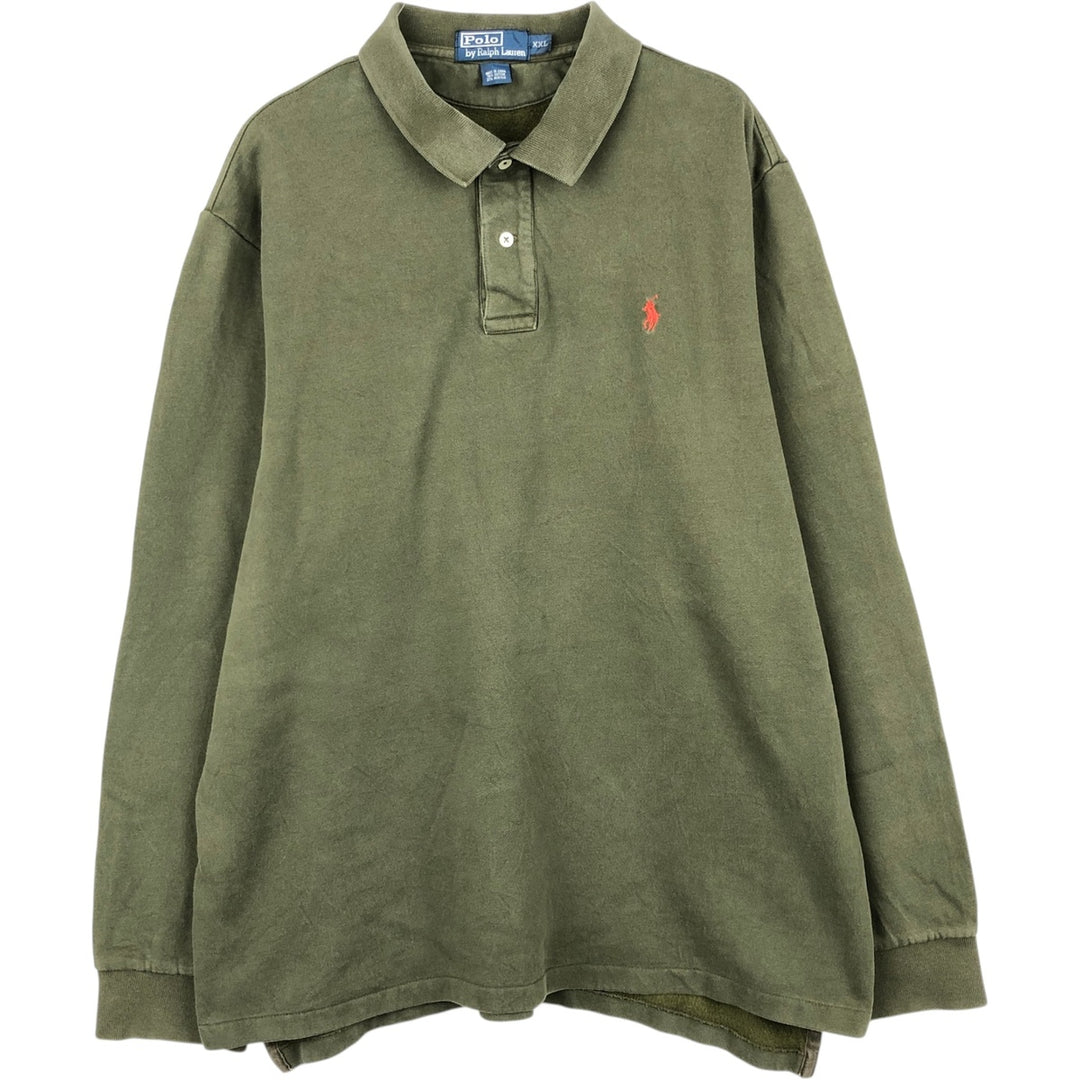 Ralph Lauren POLO by Ralph Lauren long sleeve polo shirt, men's size XXL cotton Khaki type Vintage Second Hand