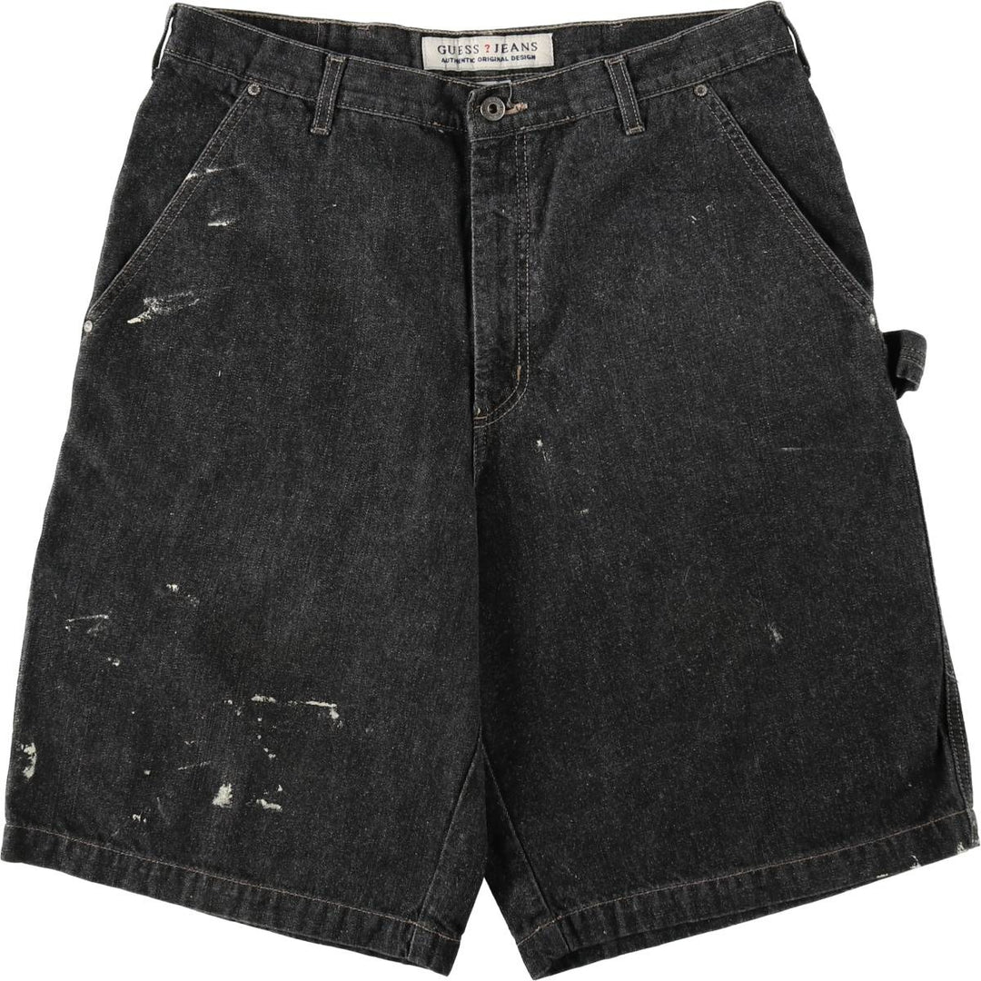 90'S Guess Painted Denim Painter Shorts, Men's Size W36 (approx.), Vintage cotton black type Vintage Second Hand