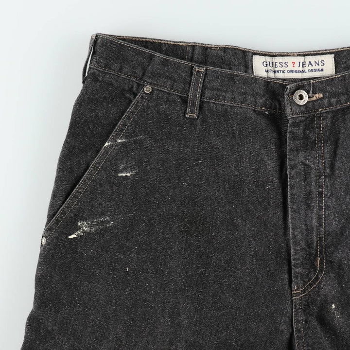 90'S Guess Painted Denim Painter Shorts, Men's Size W36 (approx.), Vintage cotton black type Vintage Second Hand