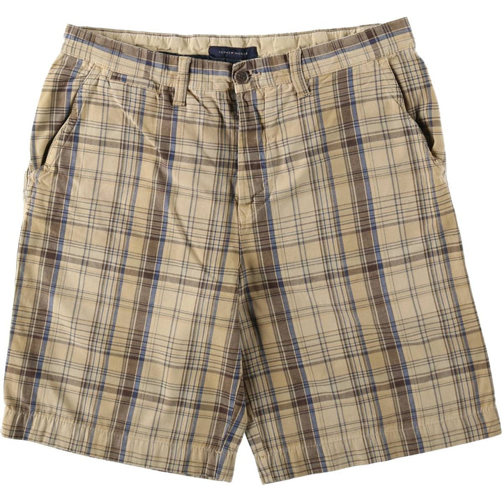 Tommy Hilfiger check pattern chino shorts, men's size W38 (approx.) cotton Khaki type beige Vintage Second Hand