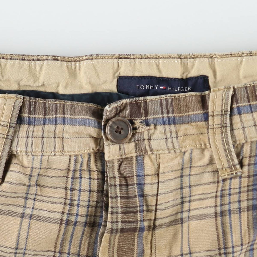 Tommy Hilfiger check pattern chino shorts, men's size W38 (approx.) cotton Khaki type beige Vintage Second Hand