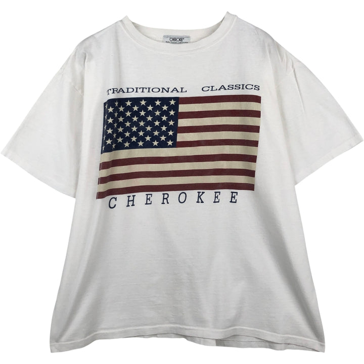 ~90'S CHEROKEE American flag print T-shirt, men's size L equivalent, vintage cotton white type Vintage Second Hand