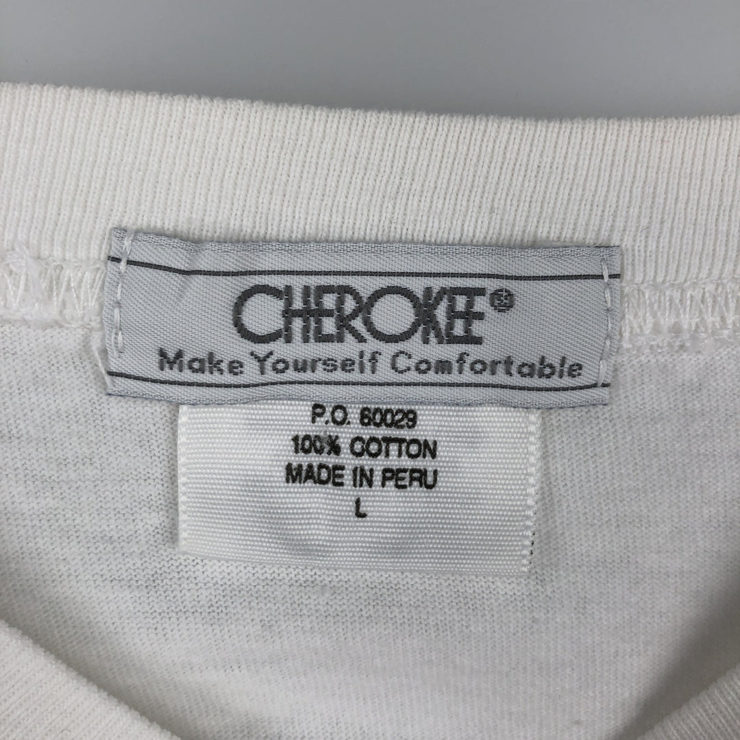 ~90'S CHEROKEE American flag print T-shirt, men's size L equivalent, vintage cotton white type Vintage Second Hand