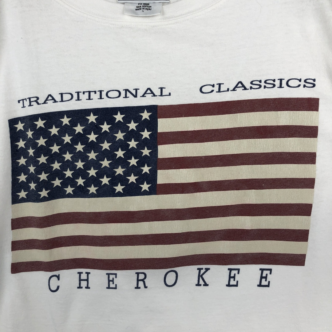 ~90'S CHEROKEE American flag print T-shirt, men's size L equivalent, vintage cotton white type Vintage Second Hand