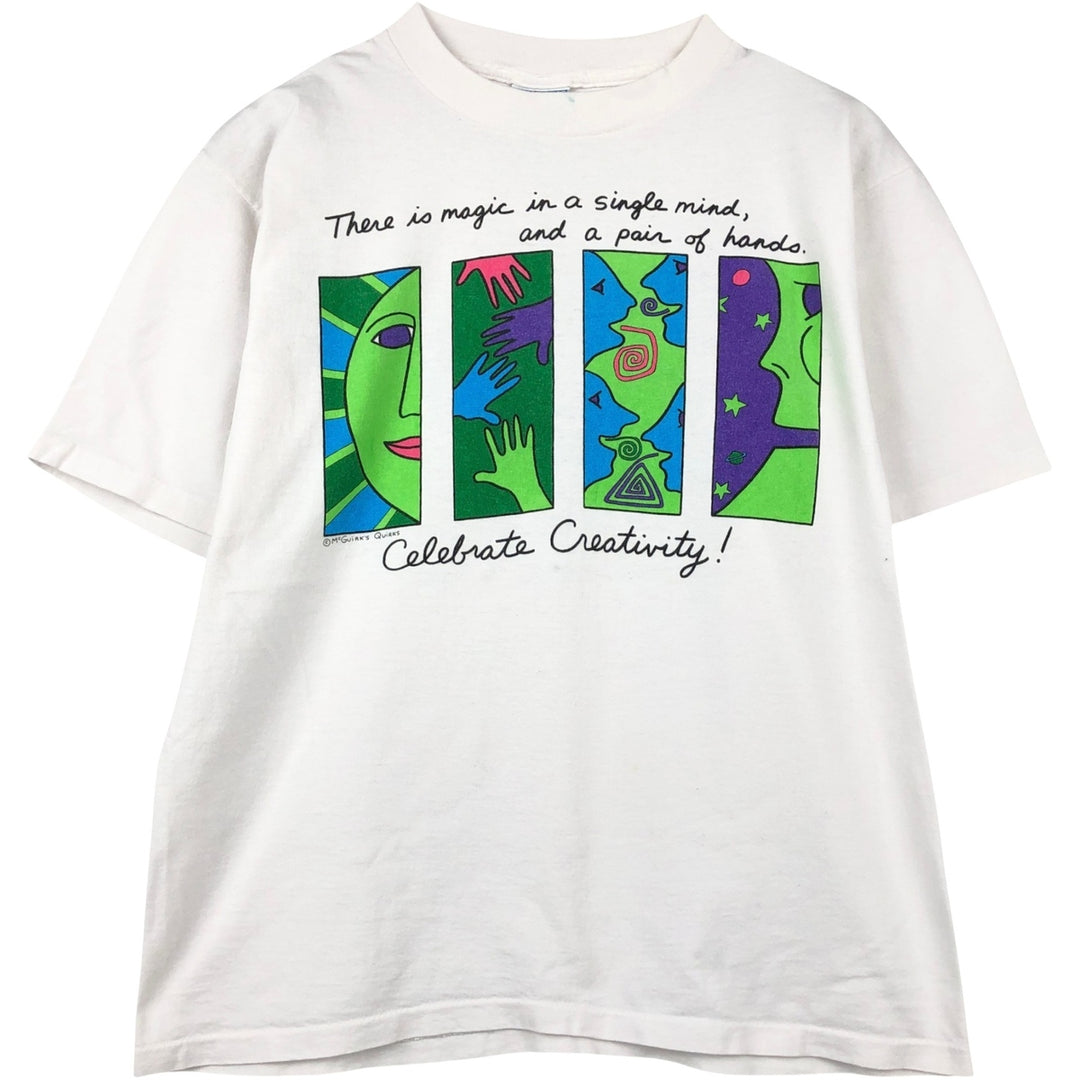 90'S AllSport LESLIE MCGUIRK Art T-Shirt, Made in USA, Men's Size L (Equivalent), Vintage cotton white type Vintage Second Hand