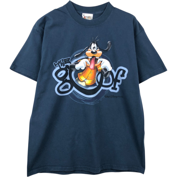 90'S Walt Disney World Goofy character print T-shirt, men's size L equivalent, vintage. cotton blue type Vintage Second Hand